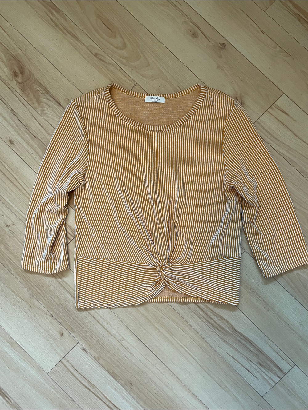 Rue Juju Striped Twist-Front Crop Top in Mustard and White